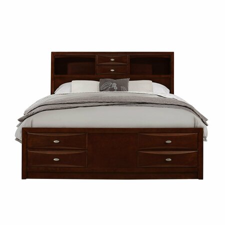 HOMEROOTS New Merlot veneer Full Bed with Bookcase Headboard 10 Drawers 383804